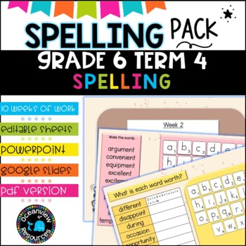 Preview of Spelling Pack for Term 4 Grade 6 - Suitable for Distance Learning