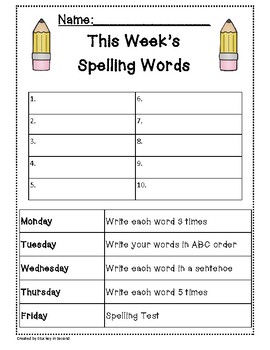 Preview of Spelling Packet/Templates for 10 Words (Homework/Center)