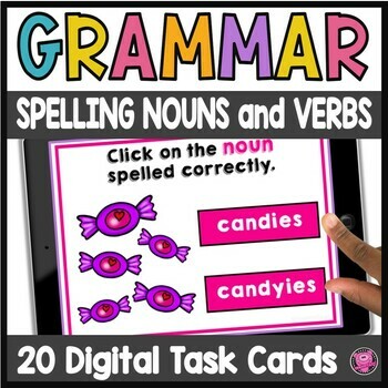 Preview of Spelling Plural Nouns and Irregular Verbs Task Cards - Misspelled Words