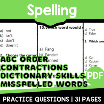 Preview of Spelling Practice Activities Contractions Dictionary Skills ABC Order Tests