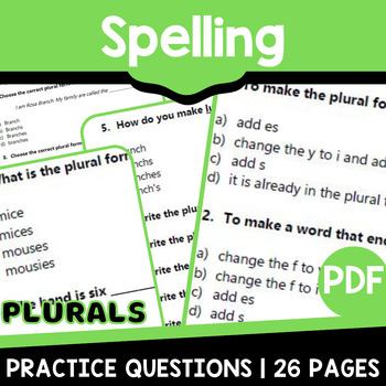 Preview of Spelling Practice Activities Plurals Worksheets Third and Fourth Grade Tests