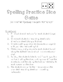 Preview of Spelling Practice Dice Game