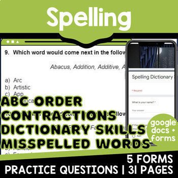 Preview of Spelling Practice Digital Resources Contractions ABC Order Digital Resources