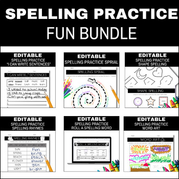 Preview of Spelling Practice Fun Bundle, Editable Spelling Practice, Editable Spelling List
