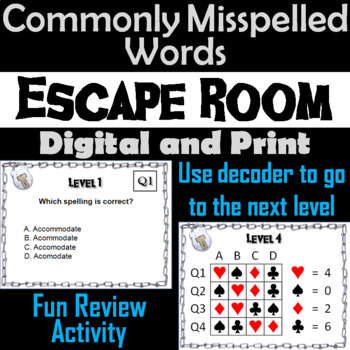 Preview of Spelling Practice Game: Escape Room Commonly Misspelled Words Activity