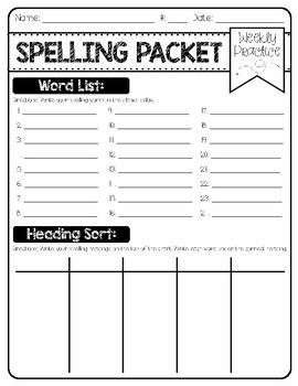 Preview of Spelling Practice Packet Freebie