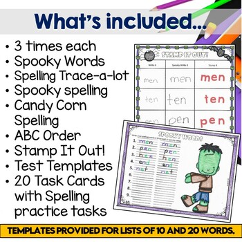 Spelling Practice Printables to fit any list, Halloween Activities