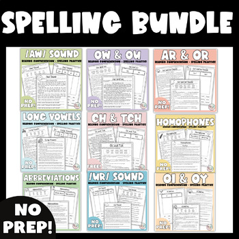 Preview of Spelling Practice and Reading Comprehension Passages Worksheets No prep