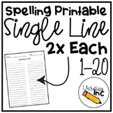 Spelling Printable: Single-Line 2x Each (1-20)