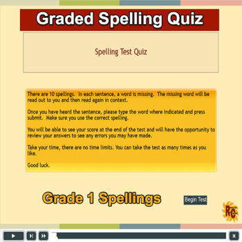 Preview of Interactive Spellings Quiz G1-2 with Audio