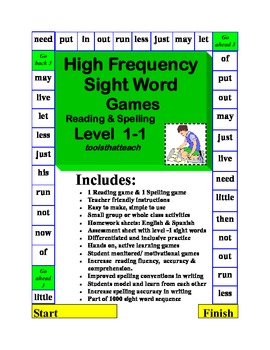 Preview of Spelling & Reading High Frequency Sight Word Game Boards Level I List 1