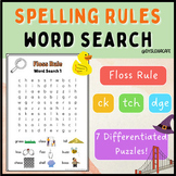 Floss Rule, ck, tch, dge Phonics Word Search Puzzles