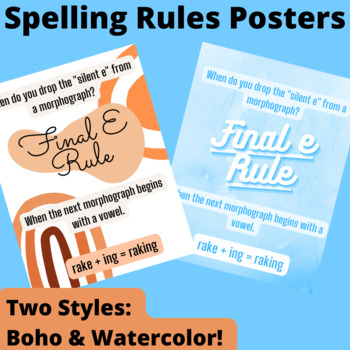 Preview of Spelling Rules Posters (Morphography)- Boho and Watercolor Themes