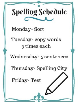 spelling homework schedule