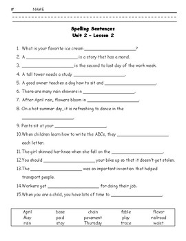 Spelling Sentences Unit 2 - Lessons 1-5 (Imagine It! Second Grade)