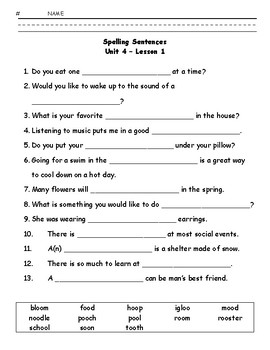 spelling sentences unit 4 lessons 1 5 imagine it second grade