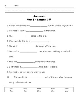 spelling sentences unit 6 lessons 1 15 imagine it first grade