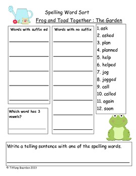 Spelling Sort For Frog And Toad Together The Garden By Tiffany