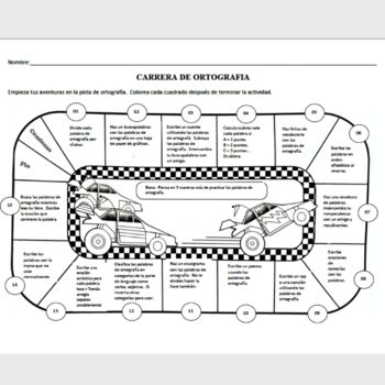 Preview of Spelling Speedway/Carrera de ortografía. Awesome spelling ideas