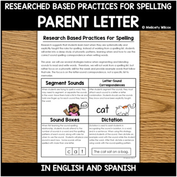 Preview of Spelling Strategies Parent Letter Science of Reading in English and Spanish