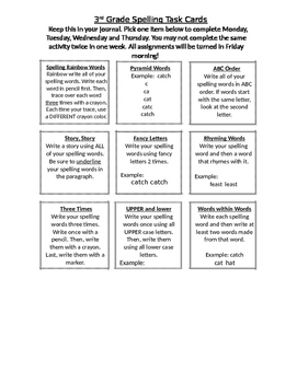 Preview of Spelling Homework Choice Grid- Freebie!! :)