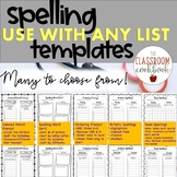 Spelling Templates for ANY list! Homework, Practice, Centers!