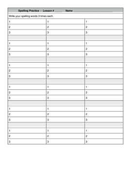 Preview of Spelling Templates (practice 3X & 5X, sentences, tests)