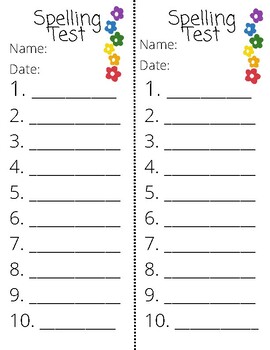 Spelling Test 1-10 by SF Classroom | TPT