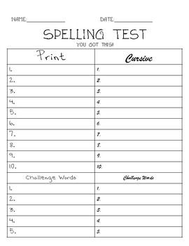Spelling Test 10 Words Challenge By Melissa Sandoval Tpt