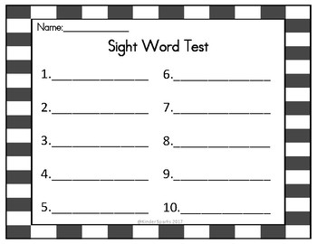 Preview of Sight Word Test- Blank Copy