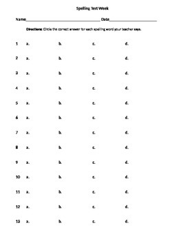 Preview of Spelling Test Multiple Choice Template