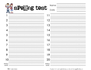 Spelling Test Pack - 20 Words Format by Sailing Through 1st Grade