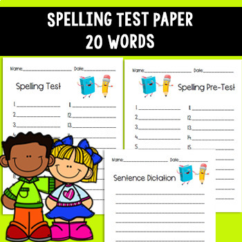 Preview of Spelling Test Paper 20 Words