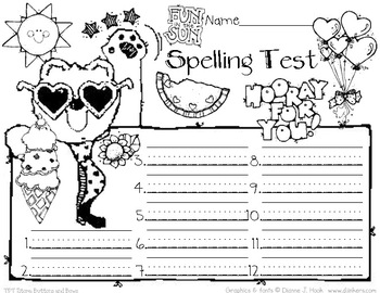 Preview of Spelling Test Paper // Fun in the Sun!  JPG