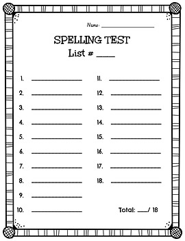 Spelling Test Paper Two Formats: 18 word and 20 word lists | TpT