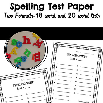Preview of Spelling Test Paper Two Formats: 18 word and 20 word lists
