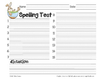 Spelling Test Paper for Every Week - 15 WORDS and Dictation Lines