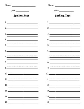 Preview of Spelling Test Sheet - 15 Spelling Words
