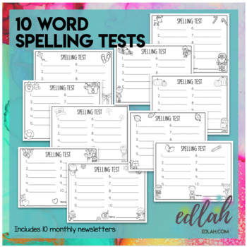 Spelling Test Sheets (10 Word Test) by Melissa Schaper | TpT