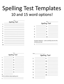 Preview of Spelling Test Template Paper 10 Word Test & 15 Word Test With Handwriting Lines