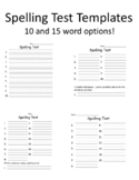 Spelling Test Template Paper 10 Word Test & 15 Word Test W