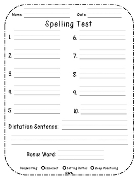 Preview of Spelling Test Template