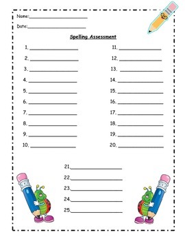 Preview of Spelling Test Template-25 Words