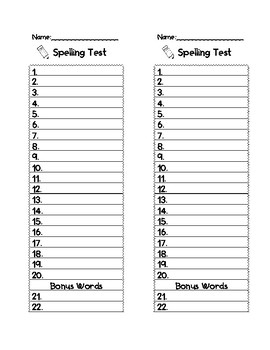 Spelling Test Template 10, 15, or 20 words by Emily English | TpT