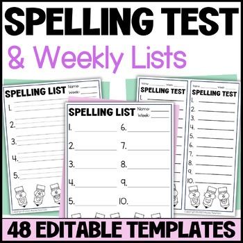 Spelling Test Template - Editable Spelling List Worksheets - Printable ...