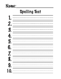 Spelling Test Template Paper - 10, 15, and 20 Word Tests