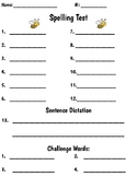 Spelling Test Template with Sentence Dictation and Challen
