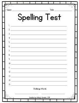 south australian spelling test template with dictation