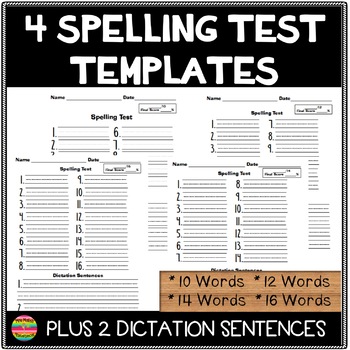Preview of Spelling Test Templates with up to 16 Words