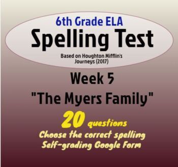 Preview of Spelling Test: The Myers Family; Wk 5 of Houghton's "Journeys"